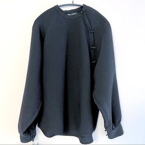 ZARA｜Structured Shirt Front Side Button Long Balloon Sleeve Shirt in Black Sz S